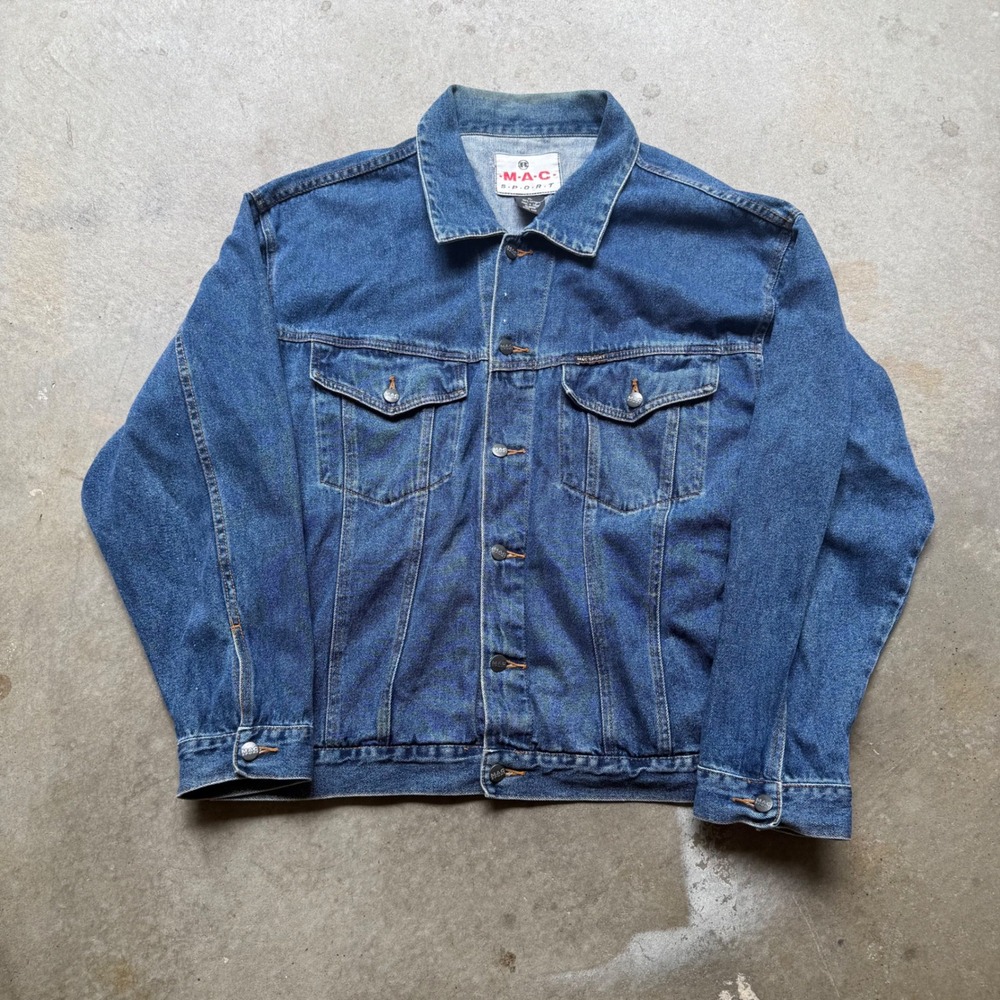 MAC Sport Mens Denim Trucker Jacket XL Vintage 90s Button Up